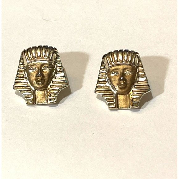Ancient Egyptian Style Gold Tone Post Earrings Golden Pharaoh Costume Jewelry - Picture 2 of 4